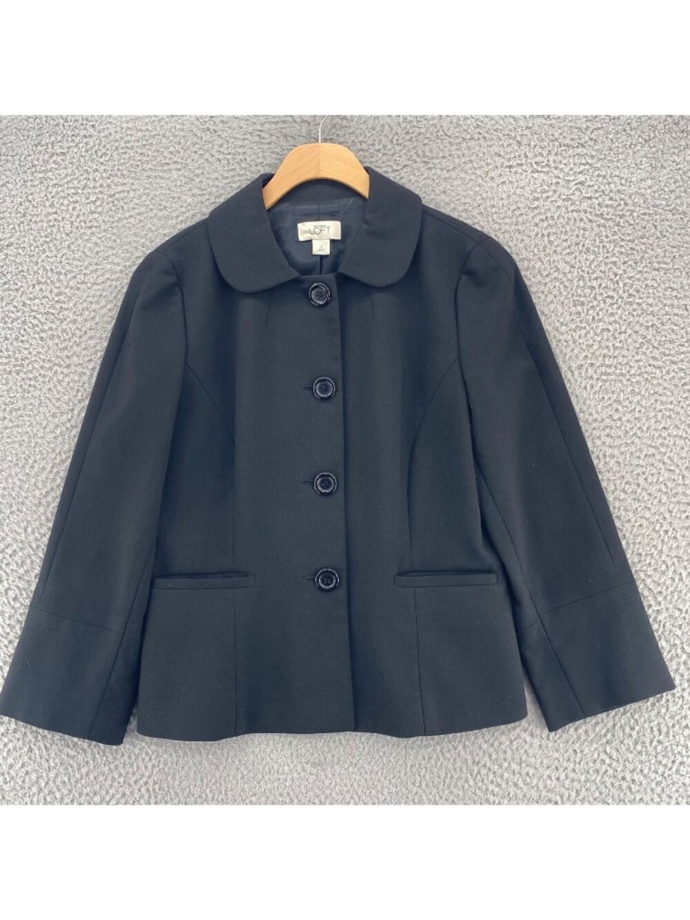 Ann Taylor Loft Jacket Womens 4 Black Button Up Choir Boy Collar Blazer Pockets